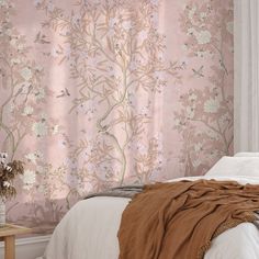 Blush Pink Chinoiserie Wallpaper Mural Peel and Stick Pink Chinoiserie Wallpaper, Luxury Baby Nursery, Bedroom Wallpaper Murals, Pink Chinoiserie, Playroom Wallpaper, Geometric Pattern Wallpaper, Floral Wall Mural, Laundry Room Wallpaper, Blush Wallpaper