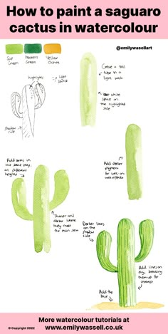 how to paint a saguaro cactus in watercolour with easy step by step instructions