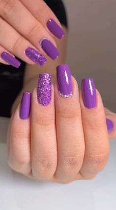 Dark Purple Nails, Violet Nails, Purple Glitter Nails, Purple Nail Art, Purple Acrylic Nails, Lavender Nails, Fancy Nails Designs