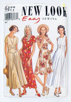 three women in dresses and shoes on the cover of a sewing pattern for new look easy sewing