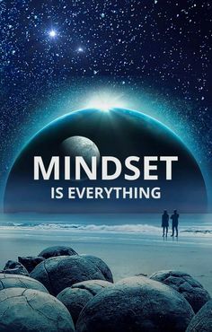 the poster for mindset is everything with two people standing in front of some rocks