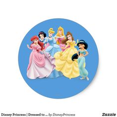 the disney princesses are dressed up by disney princesses on this round sticker