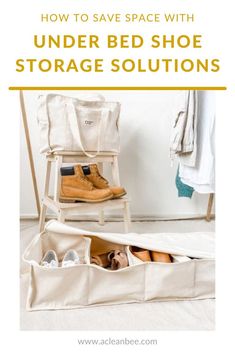 a bed shoe storage solution with the title how to save space with under bed shoe storage solutions