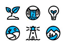 the different types of light bulbs are depicted in this graphic style, including one that is blue and black