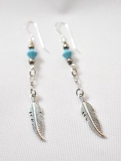 Silver Plated Feather Charms Accented With Turquoise Faceted Czech Beads And Oxidized Silver Plated Beads Turquoise Feather Earrings, Feather Charms, Oxidized Silver, Czech Beads, Feather Earrings, Favorite Jewelry, Jewelry Earrings Dangle, Silver Plate, Etsy Earrings