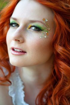 Fairy Gem Makeup, Fairy Makeup Looks Simple, Simple Fairy Makeup, Gems On Face, Woodland Fairy Makeup, Fall Fairy, Angel Makeup