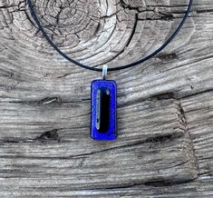 Purple Blue Fused Glass Pendant Necklace - Black Glass Accent - One of a Kind Handmade Glass Jewelry - New Years Eve Jewelry - Sparkle Bleu Violet, Purple Glass