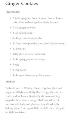 the recipe for ginger cookies is shown