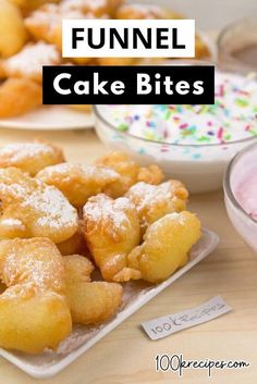 some funnel cake bites are on a plate