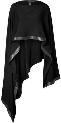 You could make me something like this, too, right? Donna Karan New York Poncho with Leather Trim in Black Dona Karan, Black Poncho, Moda Vintage, Black Top, Look Fashion, Leather Trims, Style Me