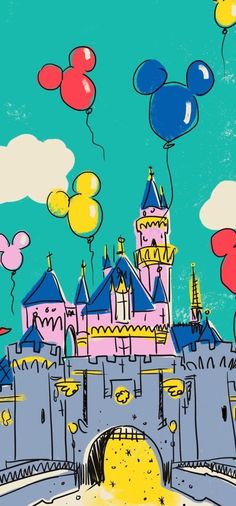 an image of a castle with balloons in the air