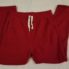 Unisex Drawstring Sweatpants Red & White Size L Nwot Red Relaxed Fit Bottoms For Lounging, Relaxed Fit Red Bottoms For Lounging, Casual Red Drawstring Bottoms, Red Casual Sweatpants For Loungewear, Sporty Red Loungewear Bottoms, Red Stretch Sweatpants With Pockets, Red Sporty Pants With Drawstring, Sporty Red Pants With Drawstring, Red Sporty Pants For Loungewear