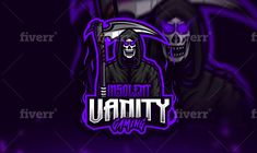 a logo for a gaming team with a skeleton holding a sculler in front of it