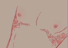 a drawing of a woman's breast with flowers on it