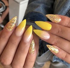 Rave Nails, Sun Nails, Nail 2024, Multicolored Nails, Yellow Nail Art, Yellow Nails Design, Pointy Nails, Long Acrylic Nail Designs