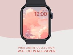 the pink anime collection watch wallpaper is displayed in front of an apple watch face