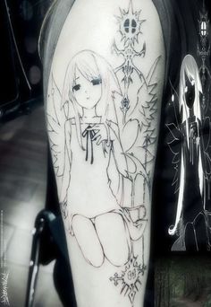 a girl with angel wings on her arm