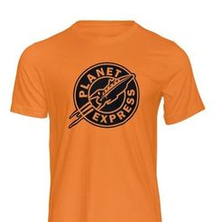 an orange t - shirt with the planet express logo on it