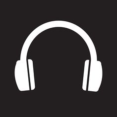 white headphones on a black background with the word music written below it in bold font