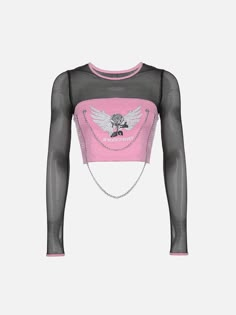 Patchwork Mesh Chain Long Sleeve T Shirts - Anagoc Mesh Top Outfit, Killstar Clothing, Wwe Outfits, Pastel Goth Fashion, Static Electricity, Tumblr Fashion, Princess Outfits, Clothing Details, Streetwear Men Outfits