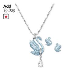 in stock Swan Pendant, Fashionable Saree Blouse Designs, Necklace Matching, Swarovski Earrings, Long Pendant, White Crystal, Blue Crystals, Spring Rings, Fashion Watches