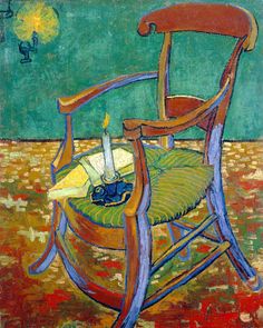 a painting of a chair with a candle in it