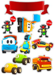 cartoon cars and stop signs are shown in this image