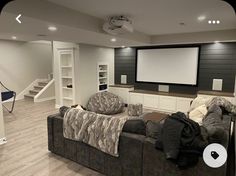 a living room filled with furniture and a flat screen tv mounted to the side of a wall