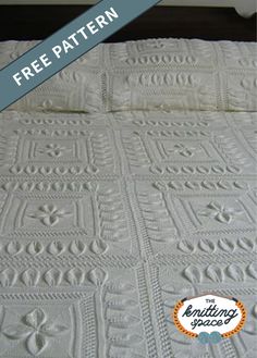 a white quilted bed spread with the words free pattern on it and an image of a