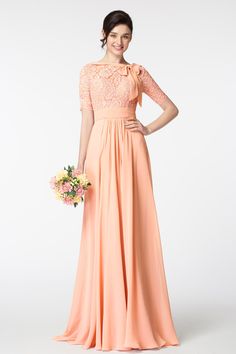 Modest Peach Bridesmaid Dresses Lace Top Light Peach Bridesmaid Dresses Modest, Peach Wedding Dress The Bride, Peach Top Outfits, Peach Dress Outfit, Bridesmaid Skirt And Top, Waist Emphasis, Bridesmaid Dresses Lace Top, Sims Wedding, Bridesmaid Dresses Lace