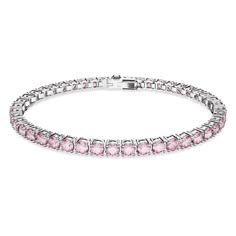 Matrix Tennis bracelet, Round cut, Small, Pink, Rhodium plated | Swarovski Swarovski Bracelet, The Matrix, Pink Stone