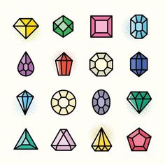 a set of nine different colored diamond shapes