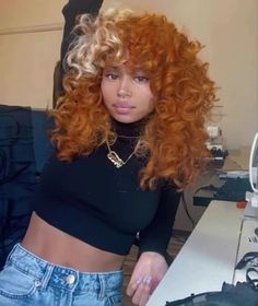 South African Face Claims, Ginger And White Hair Black Women, Ginger N Pink Hair, Patch Of Hair Dyed, Ginger Hair Black Women Curly Hair, Different Colors To Dye Your Hair, Dyed Hair On Black Girls, Ginger Curly Hair With Blonde Streak, Curly Hairdye Styles