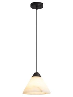 a black and white light hanging from a ceiling fixture