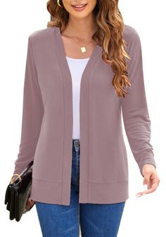 PRICES MAY VARY. Cardigan Sweater: It is made of 95% Rayon+5% Spandex material, drape nicely, not baggy. Pink cardigan for women has elasticity, super soft and comfortable, good quality Design: Thin cardigans for women lightweight, Open front cardigan for women, long sleeve knit cardigans, classic basic cardigan sweaters for women. Great for spring, summer, fall, especially perfect for transitional season Occasion: Cardigan for women lightweight very perfect for daily wear, business work, home c Trendy Cardigans, Pink Cardigan Sweater, Shrug For Dresses, Basic Cardigan, Cardigan Sweaters, Comfy Sweaters, Lightweight Cardigan, Cardigan Sweaters For Women, Womens Casual