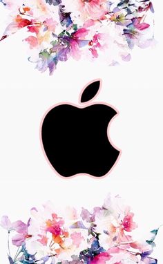 an apple logo with watercolor flowers on it