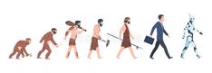 the evolution of man walking in different directions royalty photo, illustration or drawing on white background