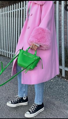 Pink Faux Fur Coat, Pink Fur Coat, Converse Hi, Faux Fur Trim Coat, Winter Ootd, Fur Trim Coat, Board Inspiration, Style Muse, Mood Board Inspiration