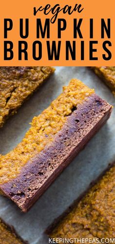 vegan pumpkin brownies with text overlay