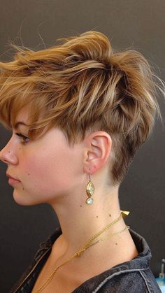 Short and Wavy: Best 25 Hairstyles to Define Your Style in 2024 Shave Side Pixie Haircut, Shaved Sides Long Top Women, Short Unisex Hairstyles, Short Hair Styles Shaved Sides, Shaved Hair On One Side, Female Mohawk Shaved Sides Short Hair, Pixie Dyed Hair Ideas, Short Hairstyle Women With Undercut