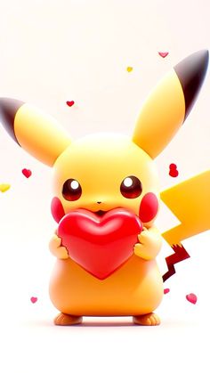 a pikachu holding a heart in its hands