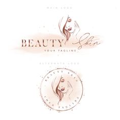 two logos for beauty salons, one with a woman's face