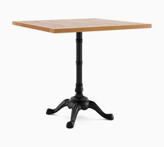 a wooden table with black legs and a square top on an isolated white background photo