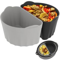 two containers with food in them next to each other on a white background and one has a lid for the container