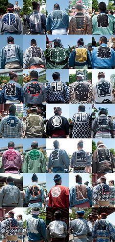 many different pictures of men wearing jackets and hats, all in multiple rows with the same pattern on them