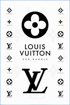 the louis vuitton logo is shown on a white background with black letters and symbols