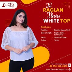 Get a trendy look this season with our net sleeves in raglan top. You can pair up with shorts or with denims according to your need. Shop now from Nick's Design and get it at discounted price by calling us now. https://bit.ly/3lQLNHk ☎️ Call: 062831 27206 🌐 Visit: https:www.thenicksdesign.com 📧 Email: info@thenicksdesign.com #girlstop #onlineshopping #fashion #girlsfashion #girls #top #shopping #tops #tshirt #westernwear #fashionstyle #jeans #girlswear #womenswear #onepiece #netraglantop Net Sleeves, Raglan Top, Girls Top, Girls Wear