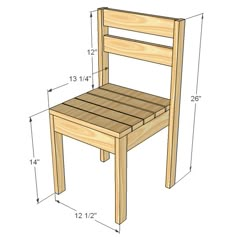 a wooden chair with measurements for the seat