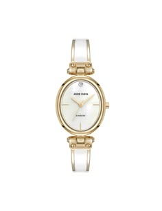 Anne Klein White/Gold-Tone Oval Diamond Accented Bangle Watch Oval Watches, Corporate Wardrobe, Round Watch, Bangle Watches, White Watch, Watch Bracelet, Black Watch, Oval Diamond, Watches Jewelry