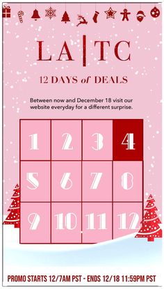 a flyer for a christmas party with numbers and symbols in red, white and pink